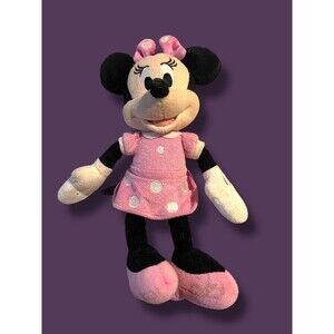 Disney Junior Minnie Mouse Pink Polka Dot Dress Plush Soft Stuffed Beanie 10"